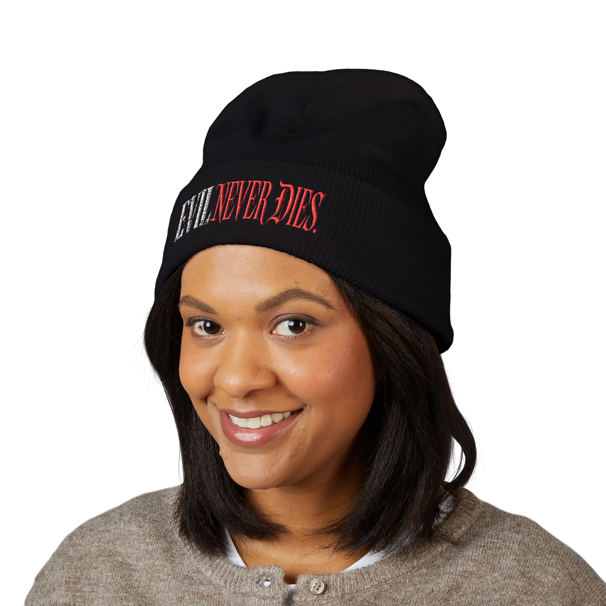 Xavleg Evil Never Dies limited edition Beanie in black, worn by a model, photo 2