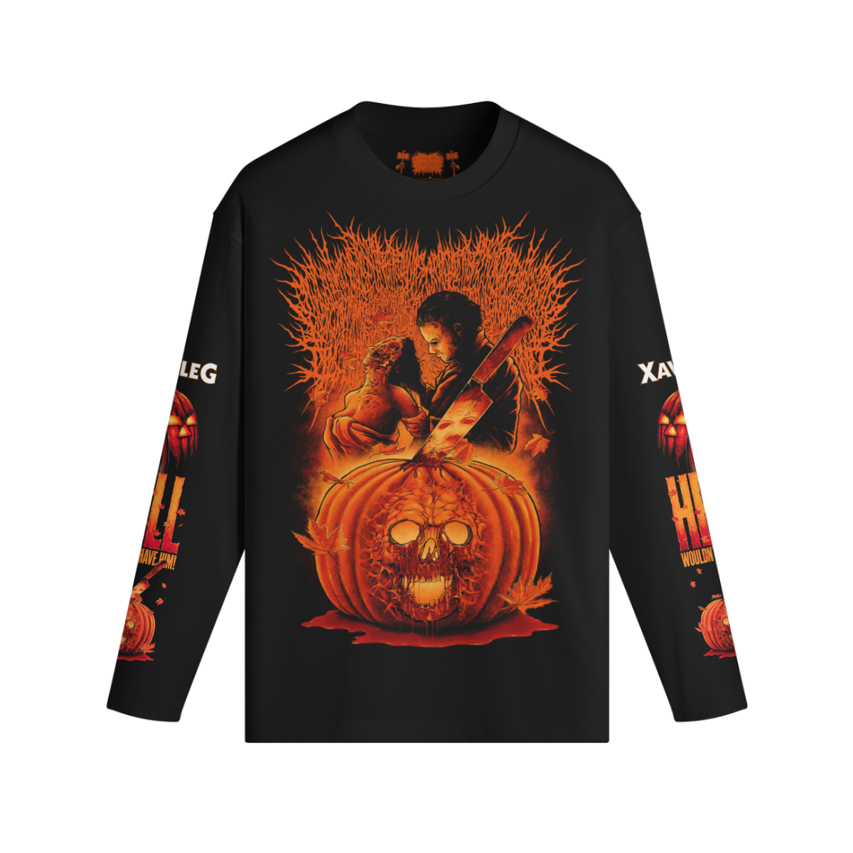 Xavleg Hell Won't Have Him limited edition Long-Sleeve in black, front print